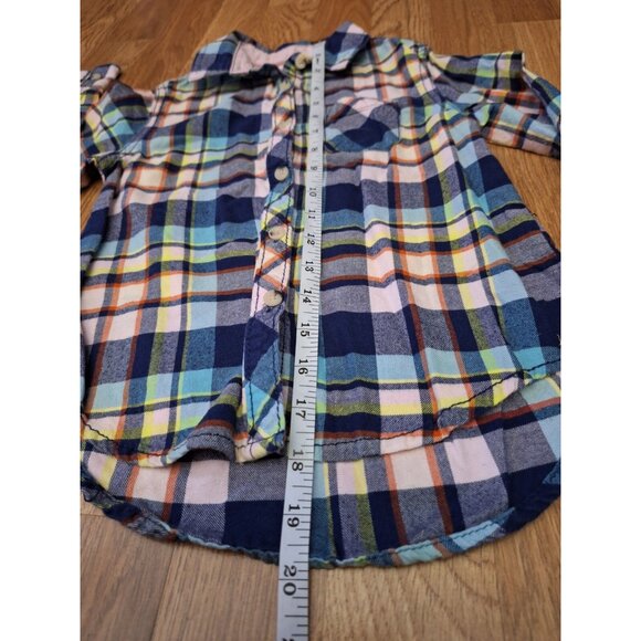 Cat & Jack Boys Blue Pink Flannel Button Up Long Sleeve Shirt Small Size 6/6X - Picture 4 of 9
